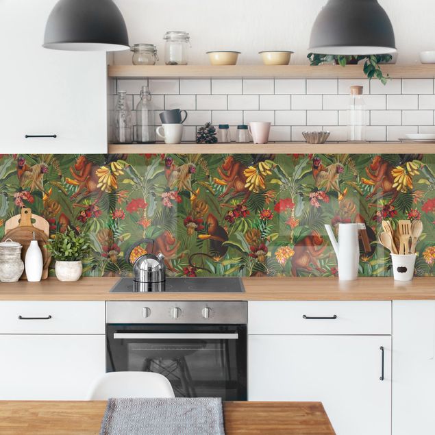 Küchenspiegel Tropische Blumen mit Affen I