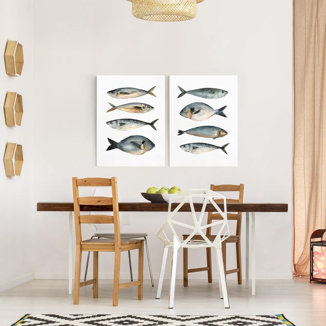 Wandbilder Acht Fische in Aquarell Set I
