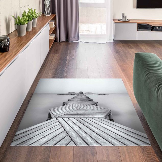Moderne Teppiche Hölzerner Pier und Schwarz-weiß