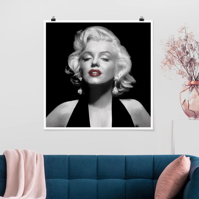 Poster schwarz-weiß Marilyn mit roten Lippen