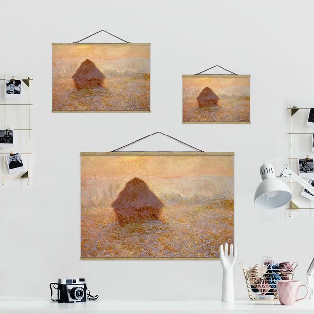 Stoffbild mit Posterleisten - Claude Monet - Heuhaufen im Nebel - Querformat 3:2