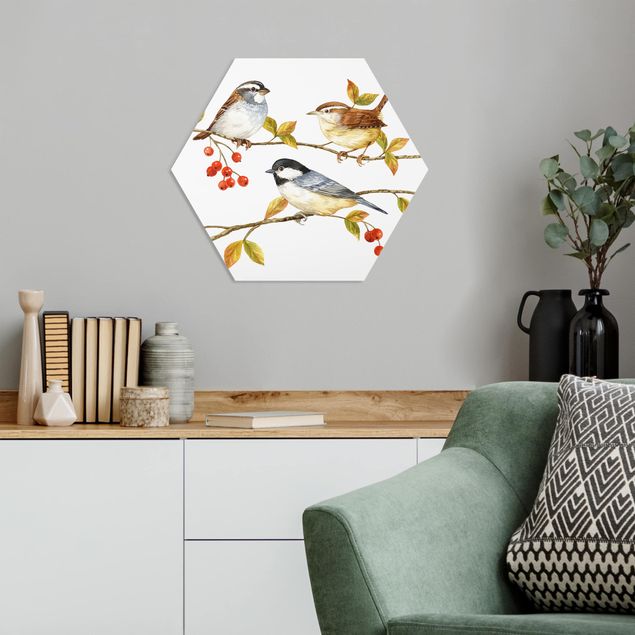 Hexagon Bild Forex - Vögel und Beeren - Meisen
