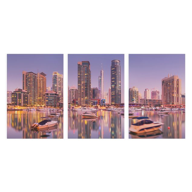 Leinwandbild 3-teilig - Dubai Skyline und Marina - Hoch 2:3