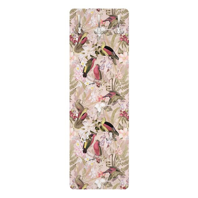 Garderobe - Rosa Pastell Vögel mit Blumen