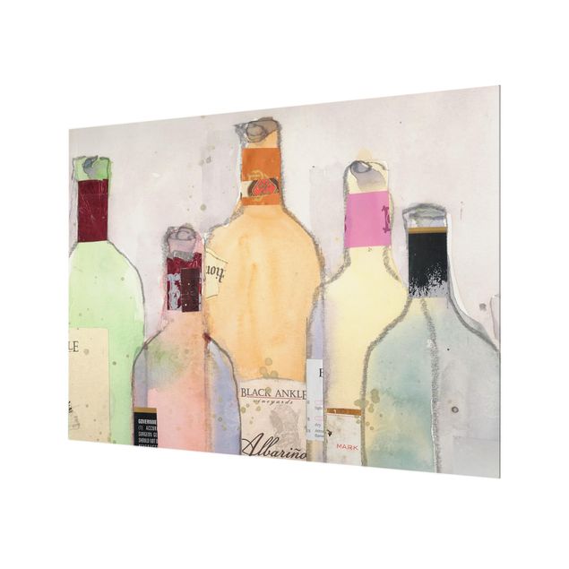 Glas Spritzschutz - Weinflaschen in Wasserfarbe II - Querformat - 4:3
