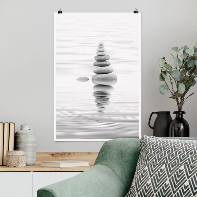 XXL Poster Steinturm im Wasser Schwarz-Weiß