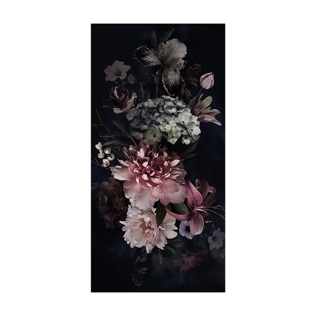 teppich mit blumenmuster Blumen mit Nebel auf Schwarz