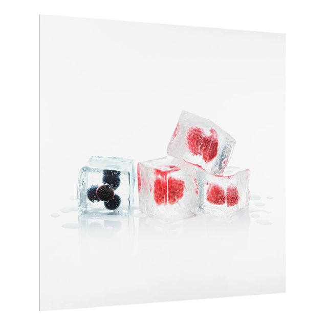 Glas Spritzschutz - Früchte im Eiswürfel - Quadrat - 1:1
