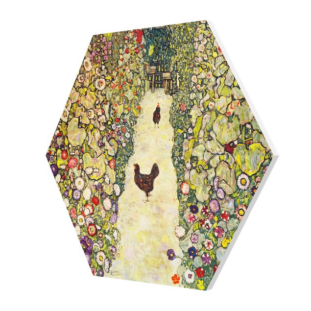 Hexagon Bild Forex - Gustav Klimt - Gartenweg mit Hühnern