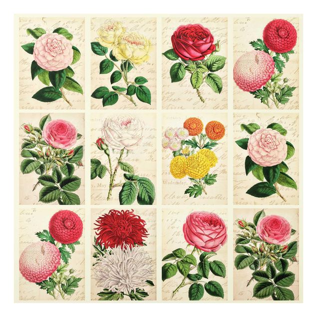 Glas Spritzschutz - Vintage Blumen Collage - Quadrat - 1:1