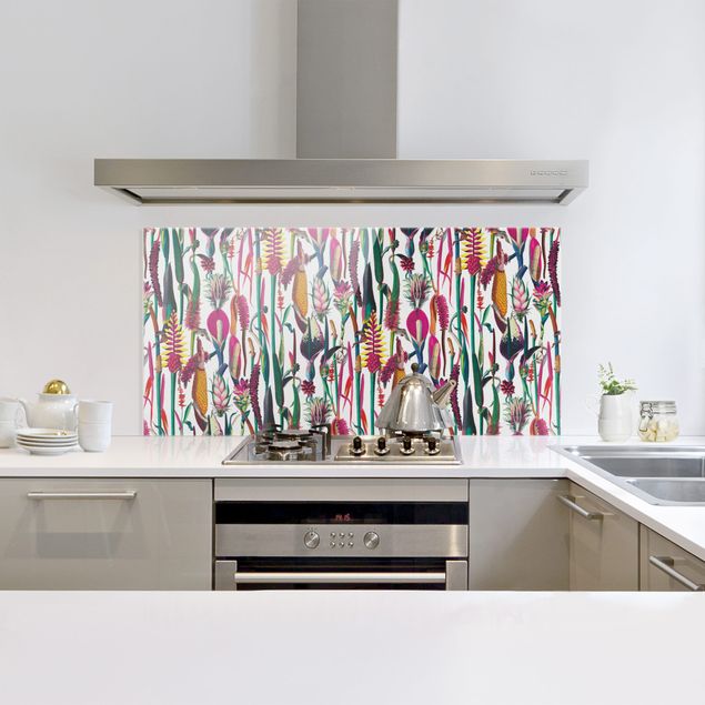 Glasrückwand Küche Muster Tropisches Luxus Muster XXL