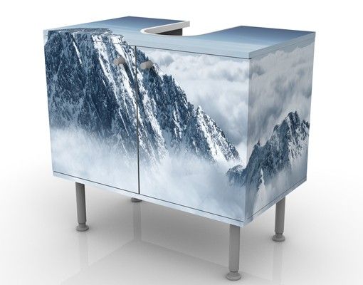 Waschbeckenunterschrank - Die Alpen über den Wolken - Badschrank Weiß