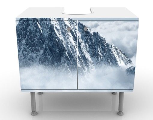 Waschbeckenunterschrank - Die Alpen über den Wolken - Badschrank Weiß