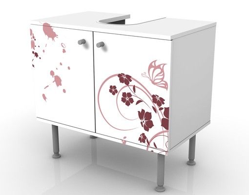 Waschbeckenunterschrank - Apricot Blossom - Blumen Badschrank Weiß