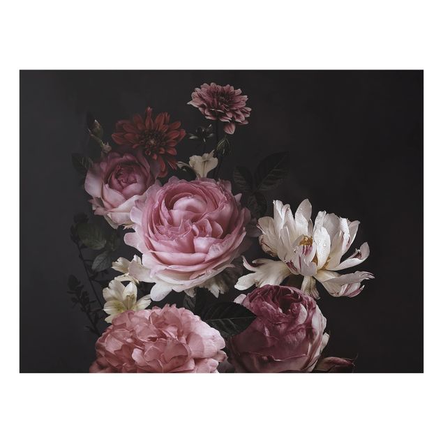 Glas Spritzschutz - Rosa Blumen auf Schwarz - Querformat - 4:3