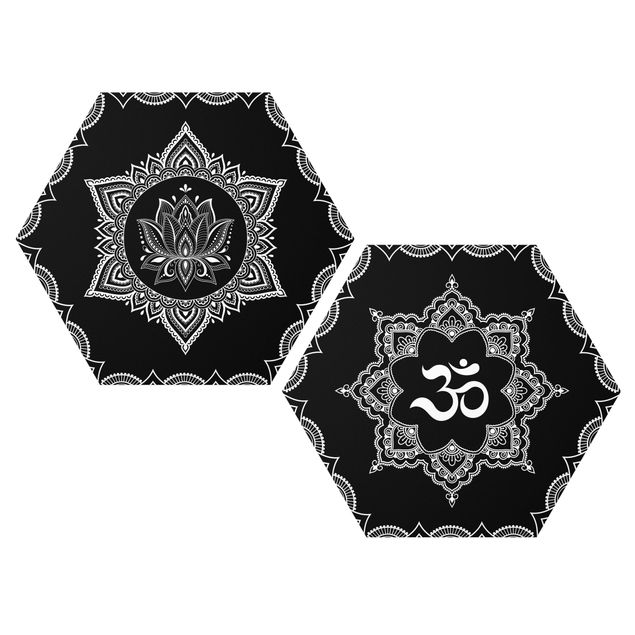 Hexagon Bild Forex 2-teilig - Lotus OM Illustration Set Schwarz