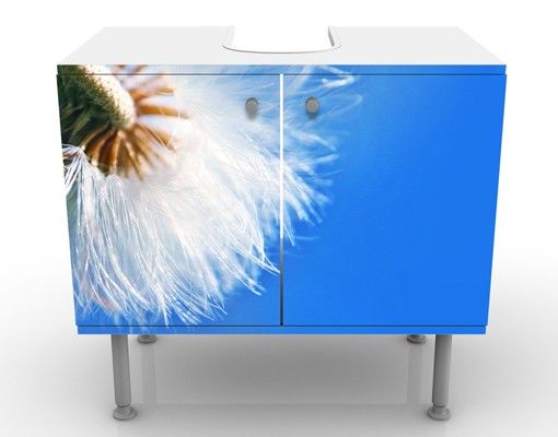 Waschbeckenunterschrank - Blown away - Blumen Badschrank Weiß Blau