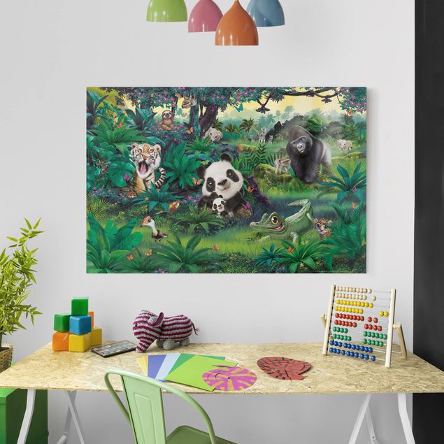 Leinwandbild Kinderzimmer - Animal Club International - Dschungel mit Tieren - Querformat 2:3