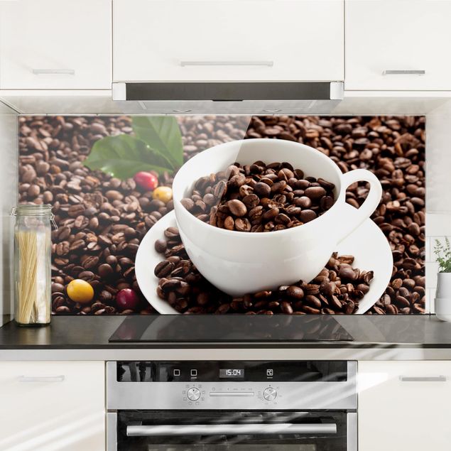 Spritzschutz Backen & Kaffee Kaffeetasse mit gerösteten Kaffeebohnen