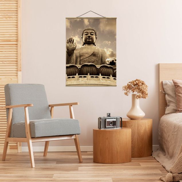 Stoffbilder mit Posterleisten Großer Buddha Sepia