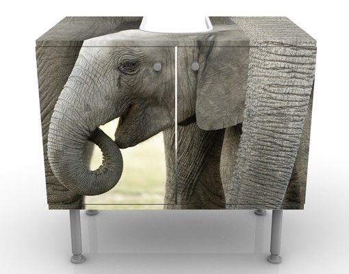 Waschbeckenunterschrank mit Motiv Elefantenliebe