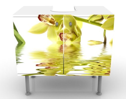 Waschbeckenunterschrank - Elegant Orchid Waters - Blumen Badschrank Weiß