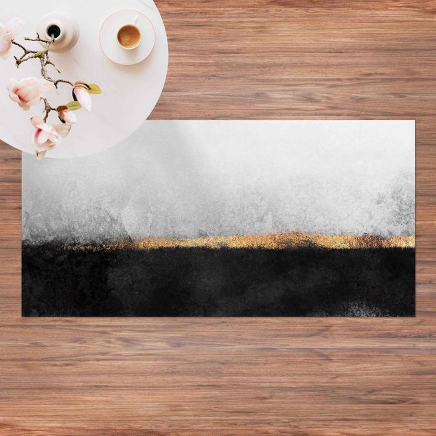 Teppich Outdoor Abstrakter Goldener Horizont Schwarz Weiß