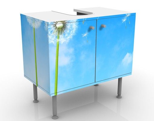 Waschbeckenunterschrank - Flying Seeds - Blumen Badschrank Blau