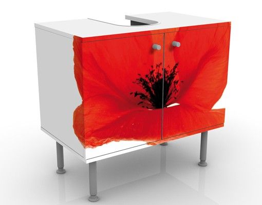 Waschbeckenunterschrank - Charming Poppies - Blumen Badschrank Rot