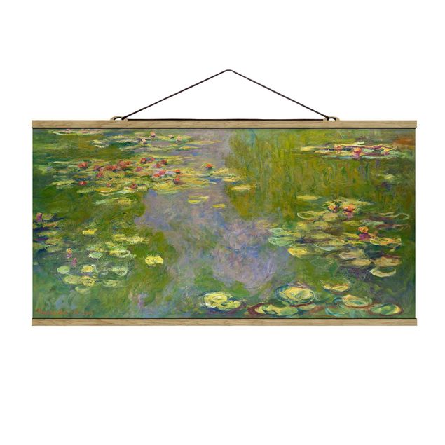 Stoffbild mit Posterleisten - Claude Monet - Grüne Seerosen - Querformat 2:1