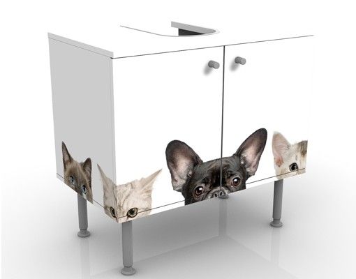 Waschbeckenunterschrank Tiere Katzen mit Hundeblick