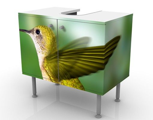 Waschbeckenunterschrank - Kolibri und Blüte - Badschrank Grün