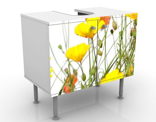 Waschbeckenunterschrank - Wild Flowers - Blumen Badschrank Weiß
