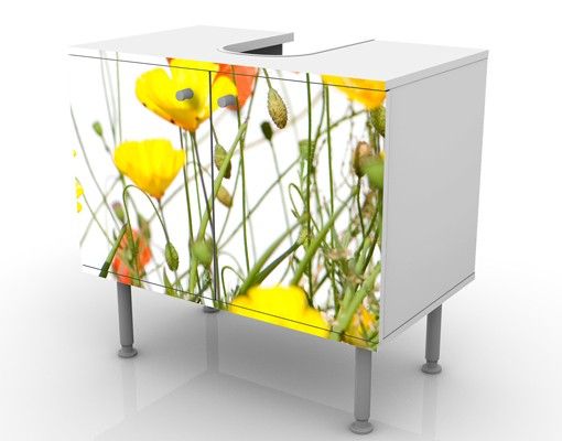 Waschbeckenunterschrank - Wild Flowers - Blumen Badschrank Weiß
