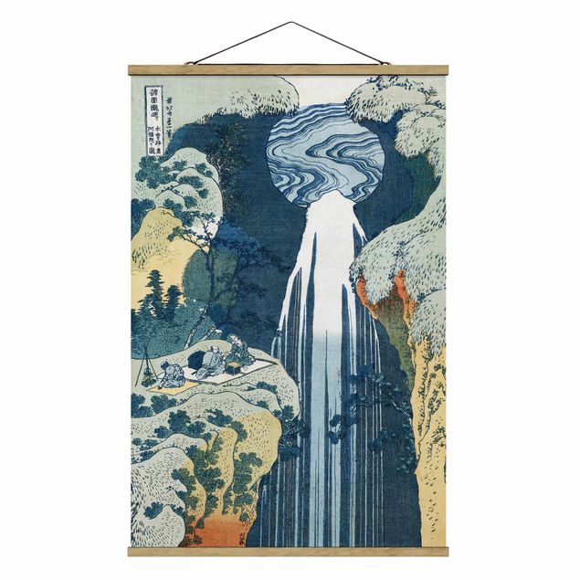 Stoffbild mit Posterleisten - Katsushika Hokusai - Der Wasserfall von Amida - Hochformat 2:3