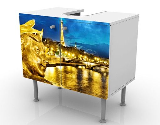 Waschbeckenunterschrank - Goldenes Paris - Badschrank Blau
