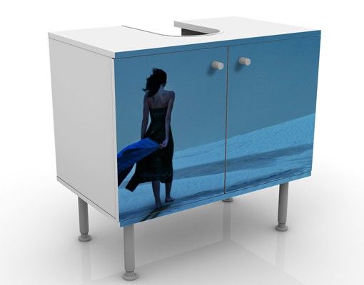 Waschbeckenunterschrank - Vollmond über der Wüste - Badschrank Blau