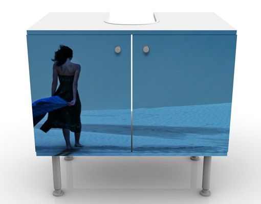 Waschbeckenunterschrank - Vollmond über der Wüste - Badschrank Blau