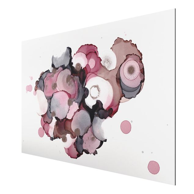 Alu-Dibond - Pink-Beige Tropfen mit Roségold - Hochformat