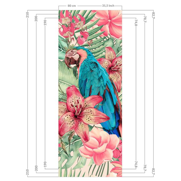Duschrückwand - Blumenparadies tropischer Papagei