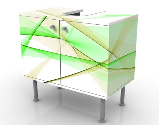 Waschbeckenunterschrank - Transparent Waves - Badschrank Weiß Grün