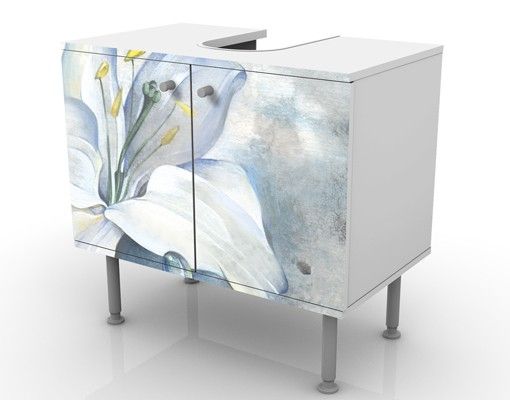 Waschbeckenunterschrank - Tränen einer Lilie - Blumen Badschrank Weiß