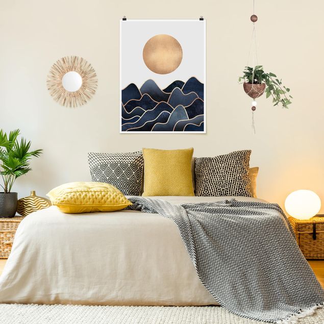 Poster - Goldene Sonne blaue Wellen - Hochformat 4:3