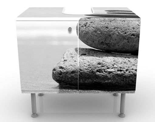 Waschbeckenunterschrank - Sand Stones No.2 - Badschrank Weiß Grau
