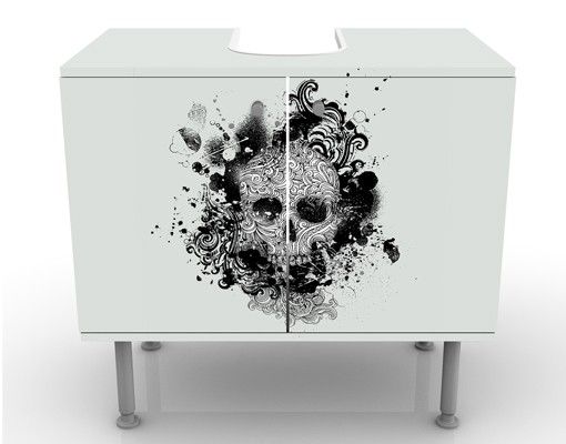 Waschbeckenunterschrank - Skull - Badschrank Weiß Schwarz