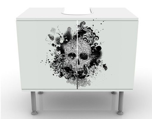 Waschbeckenunterschrank - Skull - Badschrank Weiß Schwarz