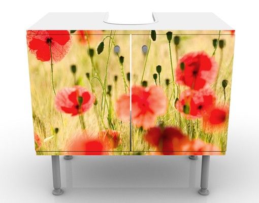 Waschbeckenunterschrank - Summer Poppies - Blumen Badschrank Rot