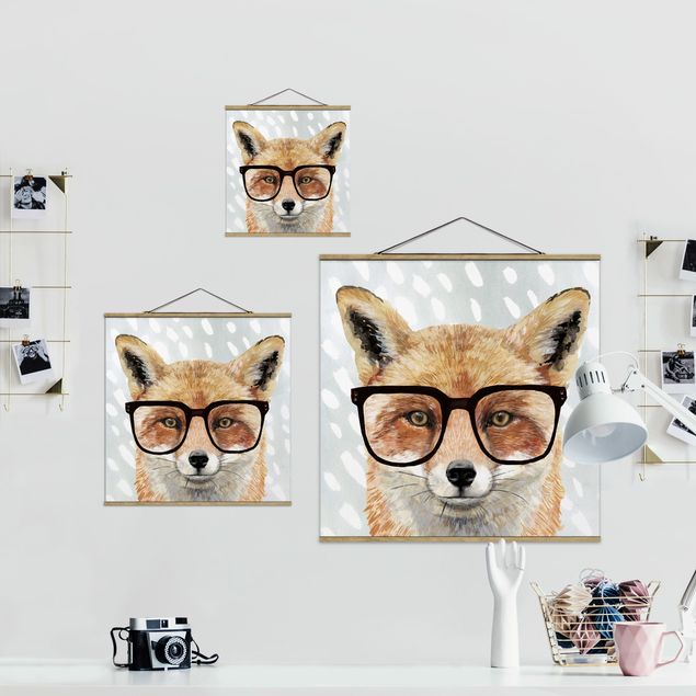Stoffbild mit Posterleisten - Bebrillte Tiere - Fuchs - Quadrat 1:1