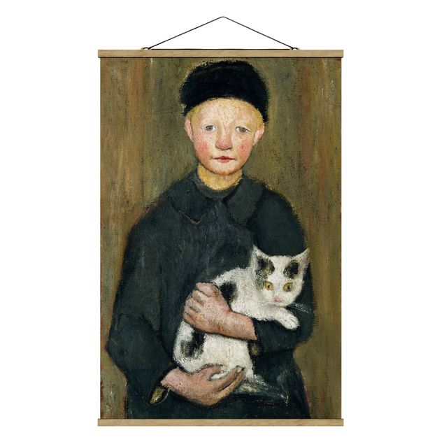 Stoffbild mit Posterleisten - Paula Modersohn-Becker - Knabe mit Katze - Hochformat 2:3
