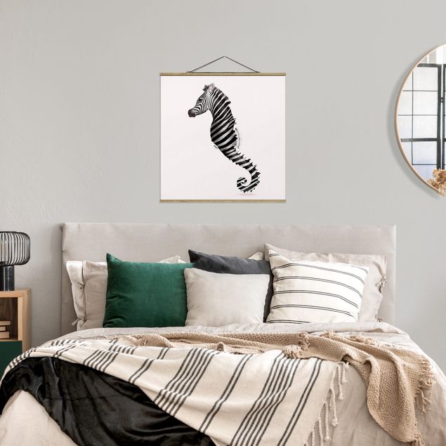 Stoffbilder mit Posterleisten Seepferdchen mit Zebrastreifen